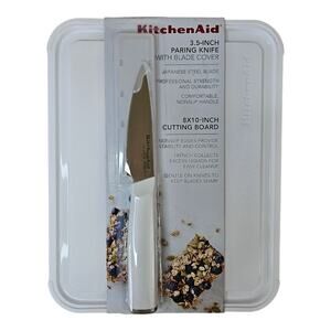 NEW KitchenAid 3.5" Paring Knife & 8" x 10" Cutting Board in White
